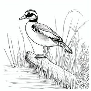 Wood Duck in Water: Lake Scene Coloring Pages 2