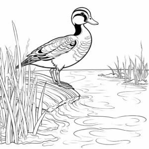Wood Duck in Water: Lake Scene Coloring Pages 3