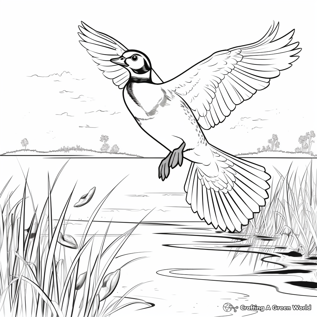 Wood Duck Migration: Sky Scene Coloring Page 1