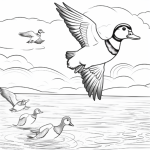 Wood Duck Migration: Sky Scene Coloring Page 2