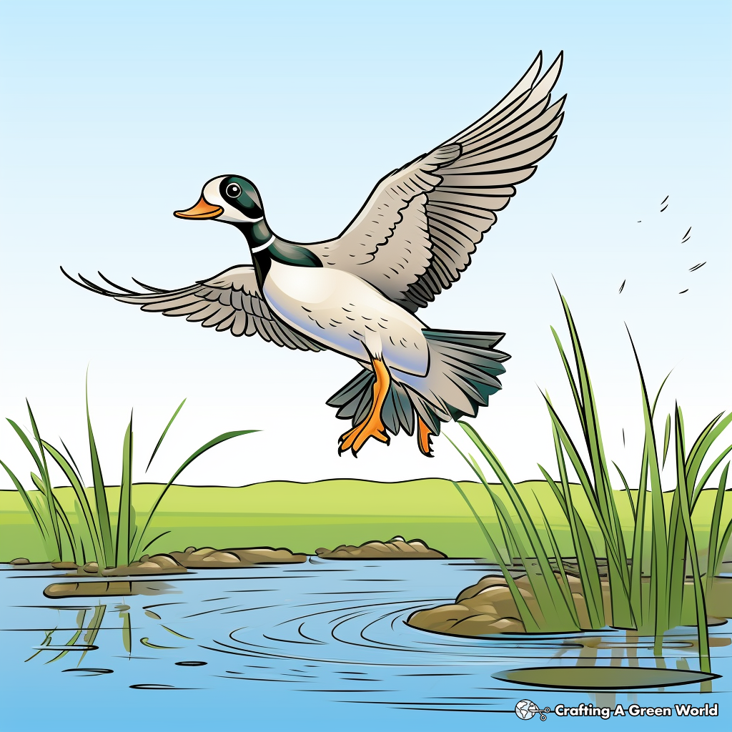 Wood Duck Migration: Sky Scene Coloring Page 3