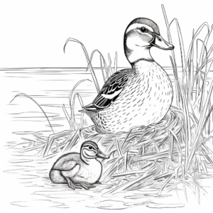 Wood Duck Nesting: Detailed Coloring Page 4