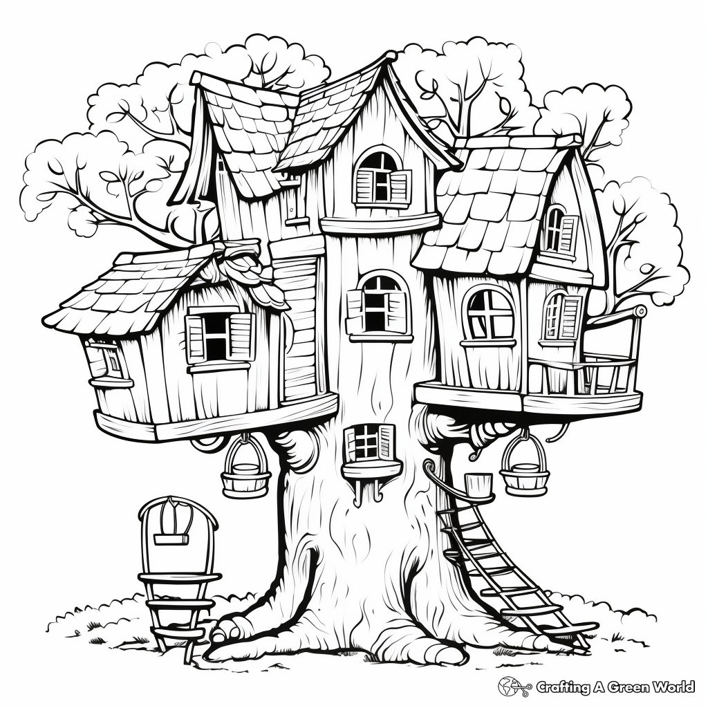 Wooden Gnome Tree House Coloring Pages 3