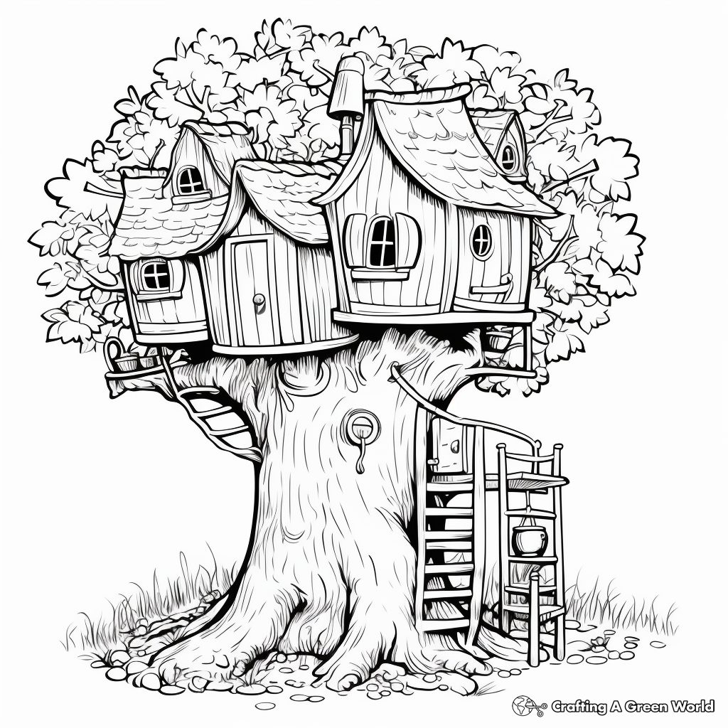 Wooden Gnome Tree House Coloring Pages 4