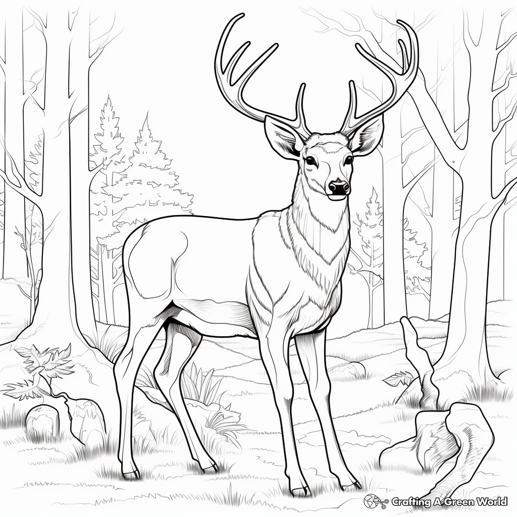 Woodland Wildlife: Big Buck and Squirrel Friends Coloring Pages 1
