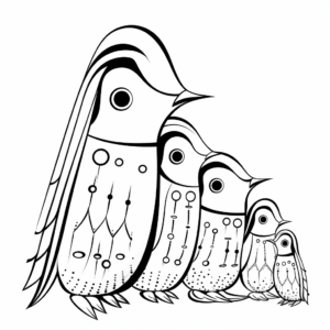 Woodpecker Family Coloring pages: Male, Female, and Chicks 1