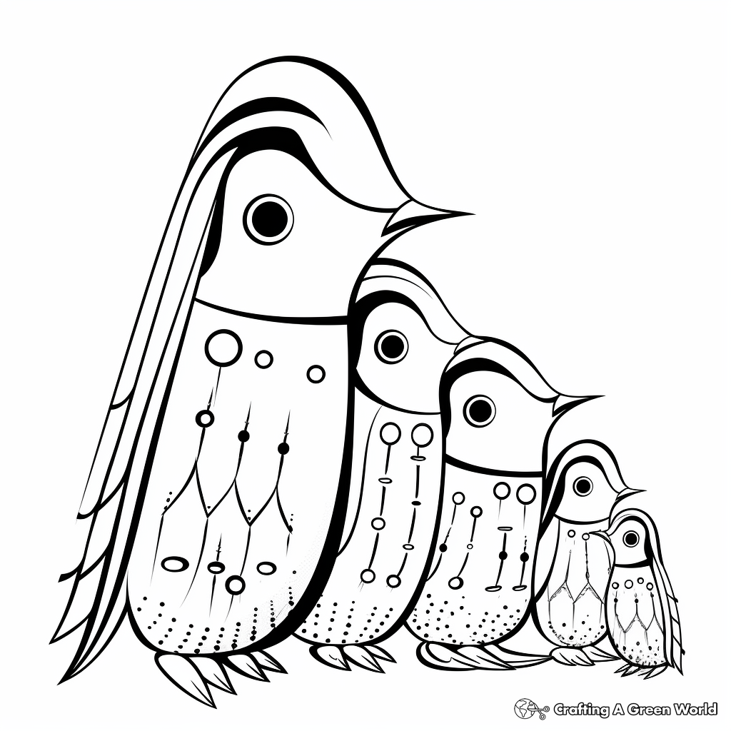 Woodpecker Family Coloring pages: Male, Female, and Chicks 1