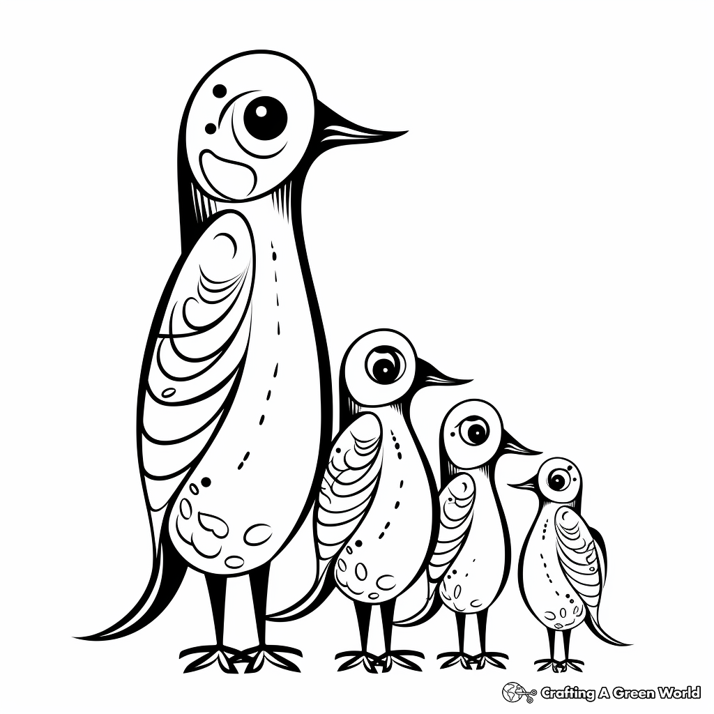Woodpecker Family Coloring pages: Male, Female, and Chicks 3