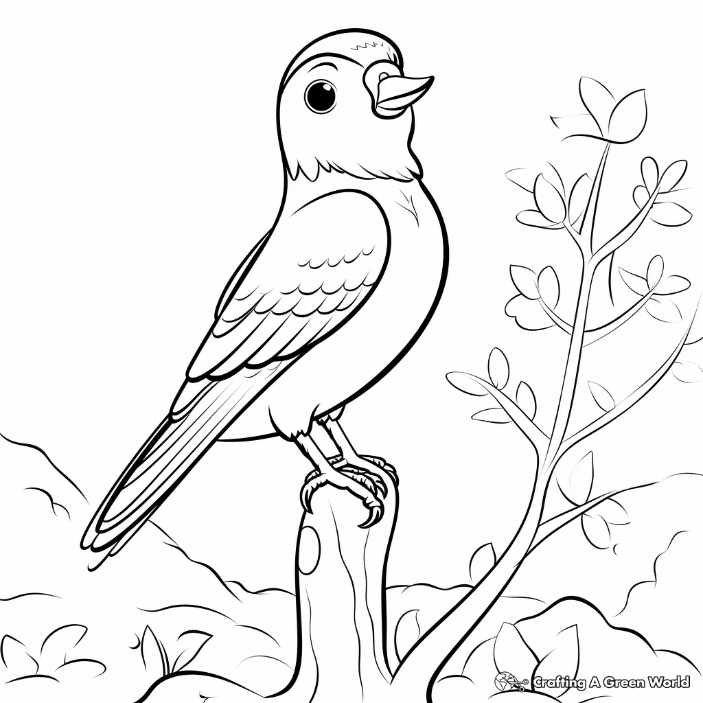 Woodpecker in Forest: Nature-Scene Coloring Pages 1