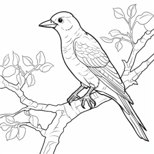 Woodpecker in Forest: Nature-Scene Coloring Pages 2