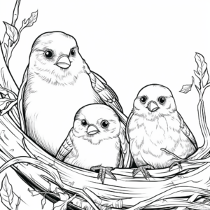 Woodsy American Goldfinch Family Coloring Pages 1