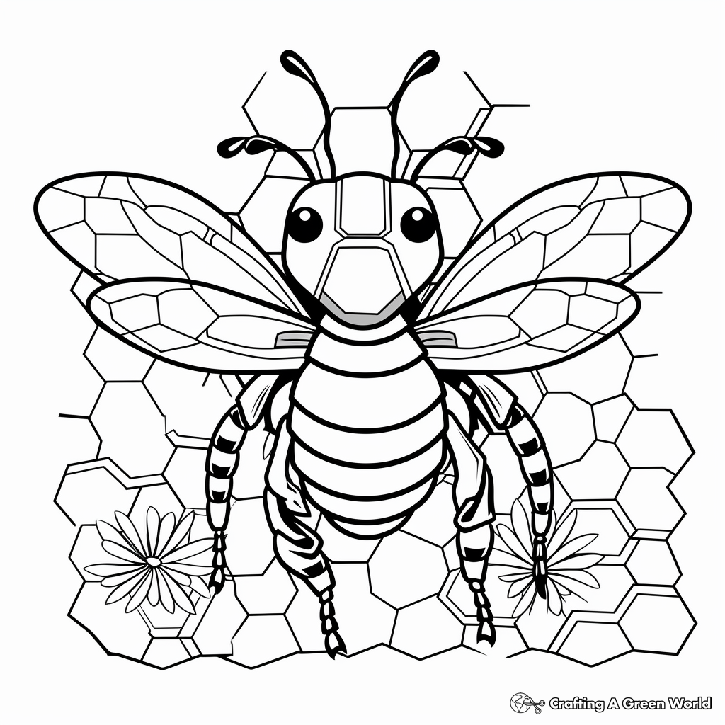 Worker Bee and Honeycomb Coloring Pages for Adults 2