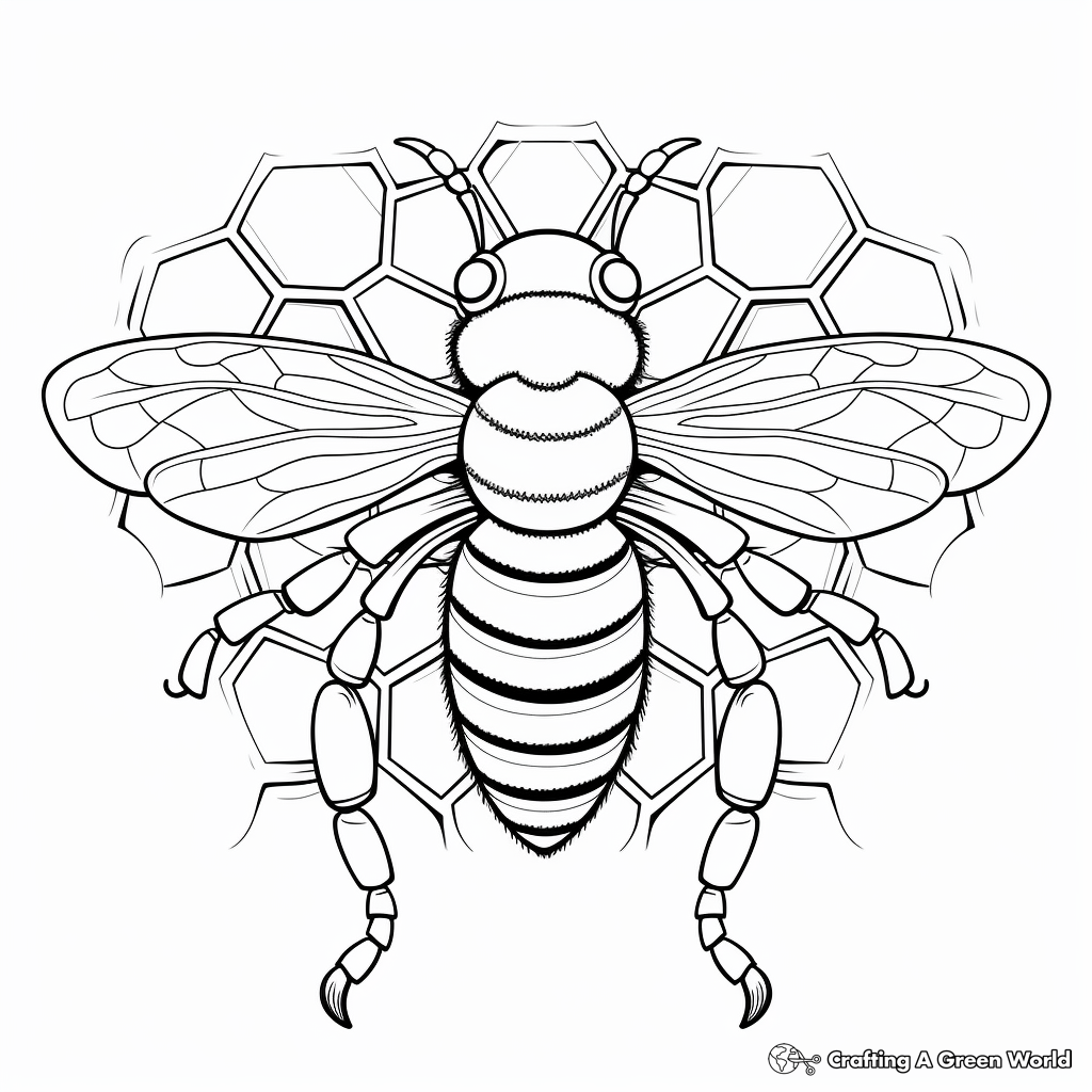 Worker Bee and Honeycomb Coloring Pages for Adults 3
