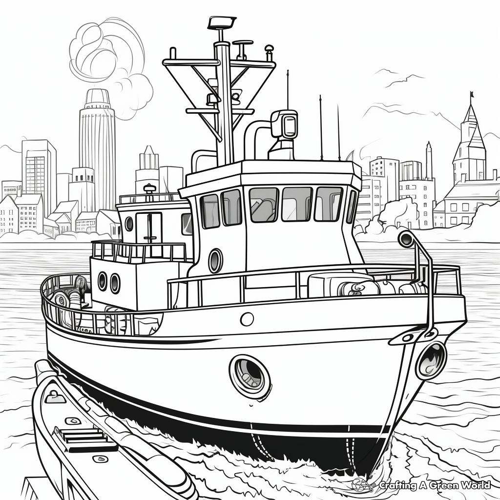 Working Tugboat Scene Coloring Pages 2