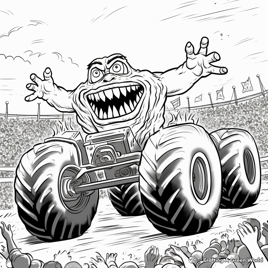 Wrestling Monster Trucks: Arena-Scene Coloring Pages 2