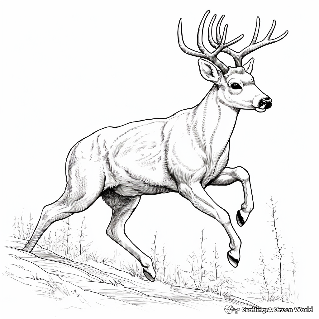 Young Buck Leaping Coloring Pages 1