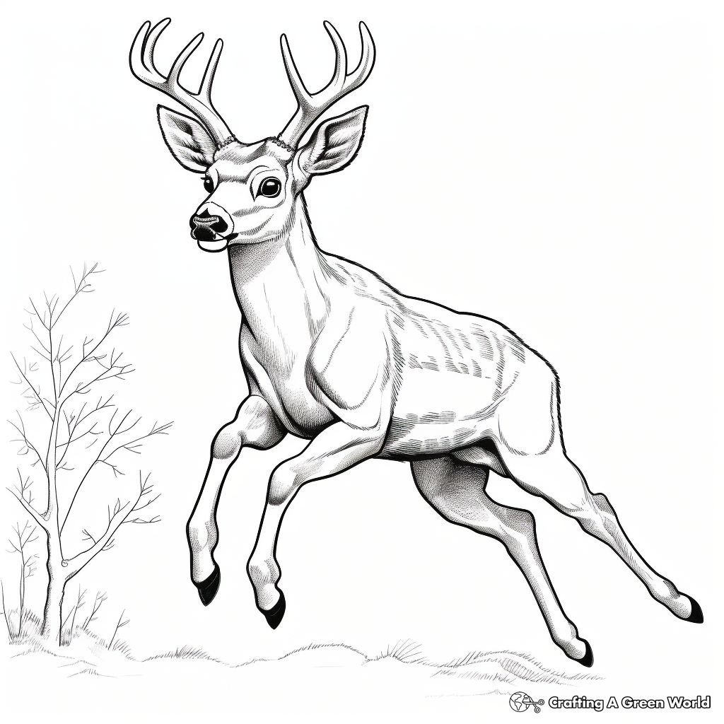 Young Buck Leaping Coloring Pages 4
