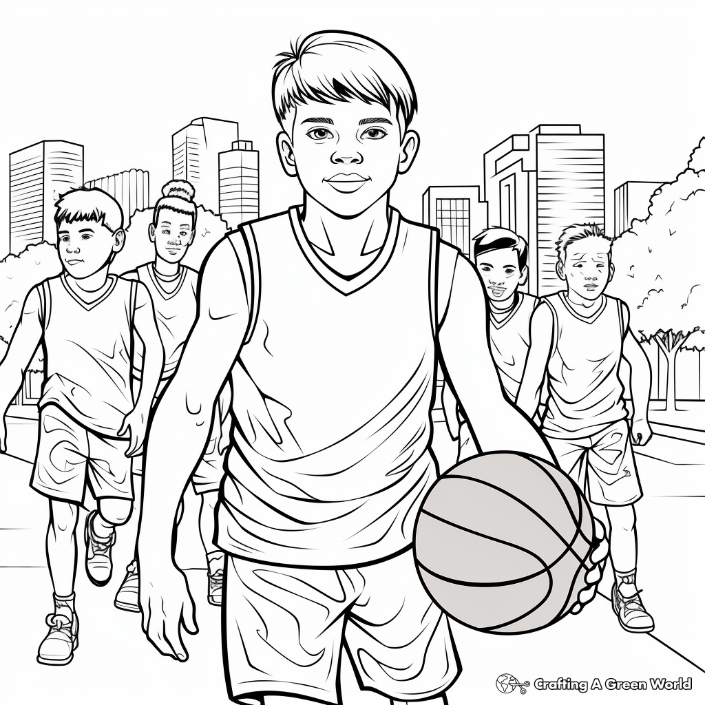 Youth School Team Basketball Coloring Sheets 1