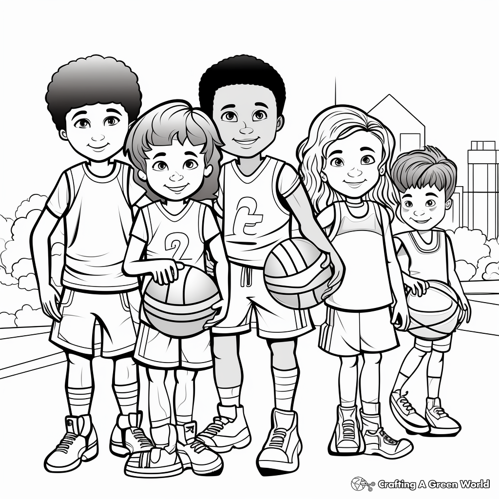 Youth School Team Basketball Coloring Sheets 2