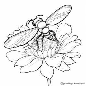 Zinnia and Bee Coloring Pages: Pollination Scene 2