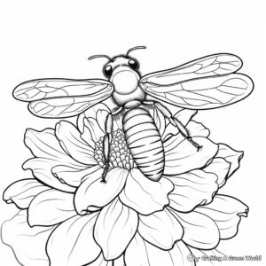 Zinnia and Bee Coloring Pages: Pollination Scene 3