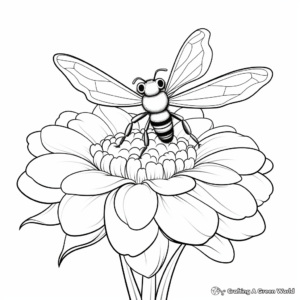 Zinnia and Bee Coloring Pages: Pollination Scene 4