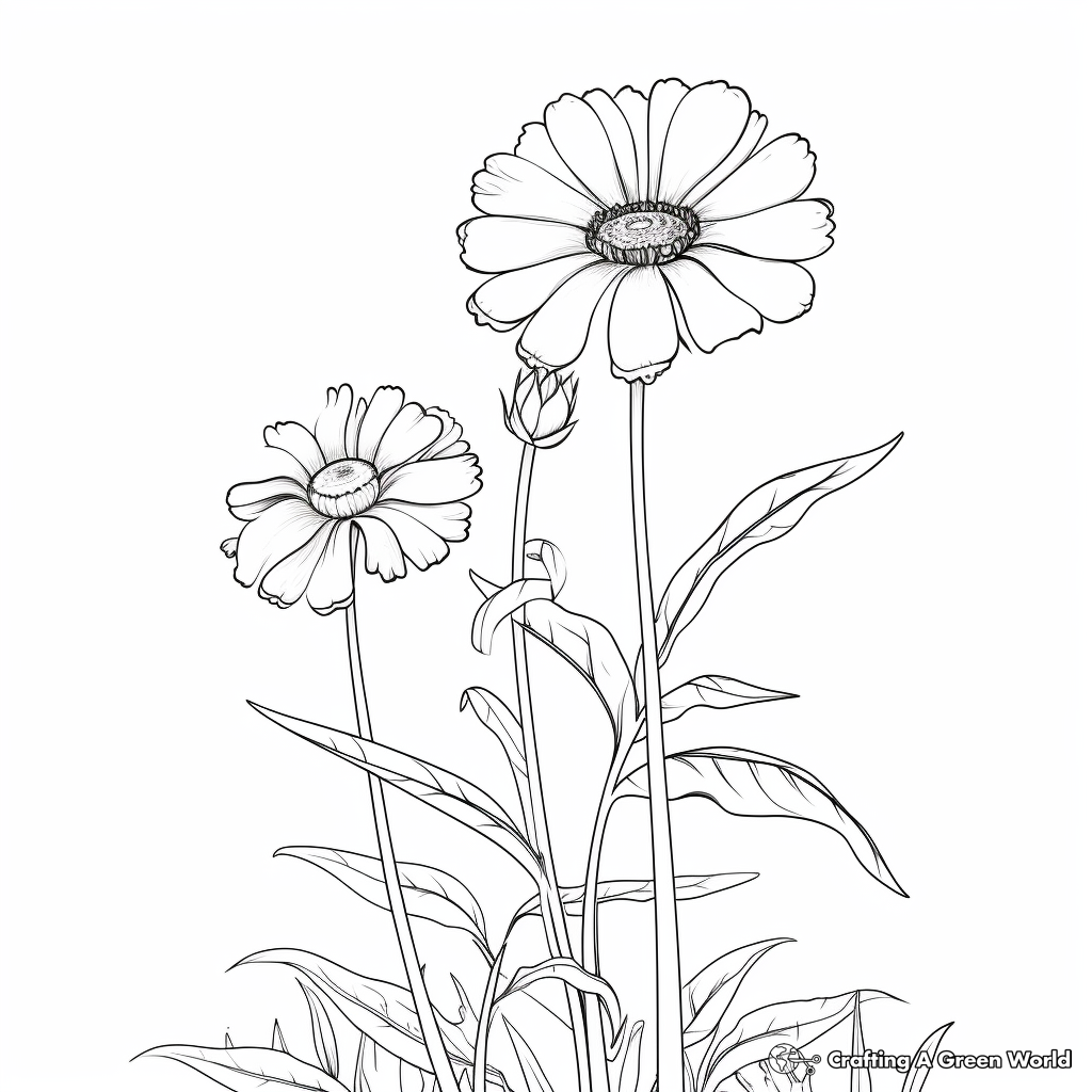 Zinnia in the Wild: Meadow-Scene Coloring Pages 2