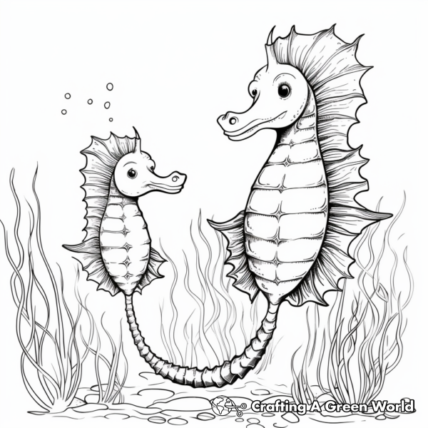 Seahorse Family Coloring Pages: Males, Females, and Fry 1